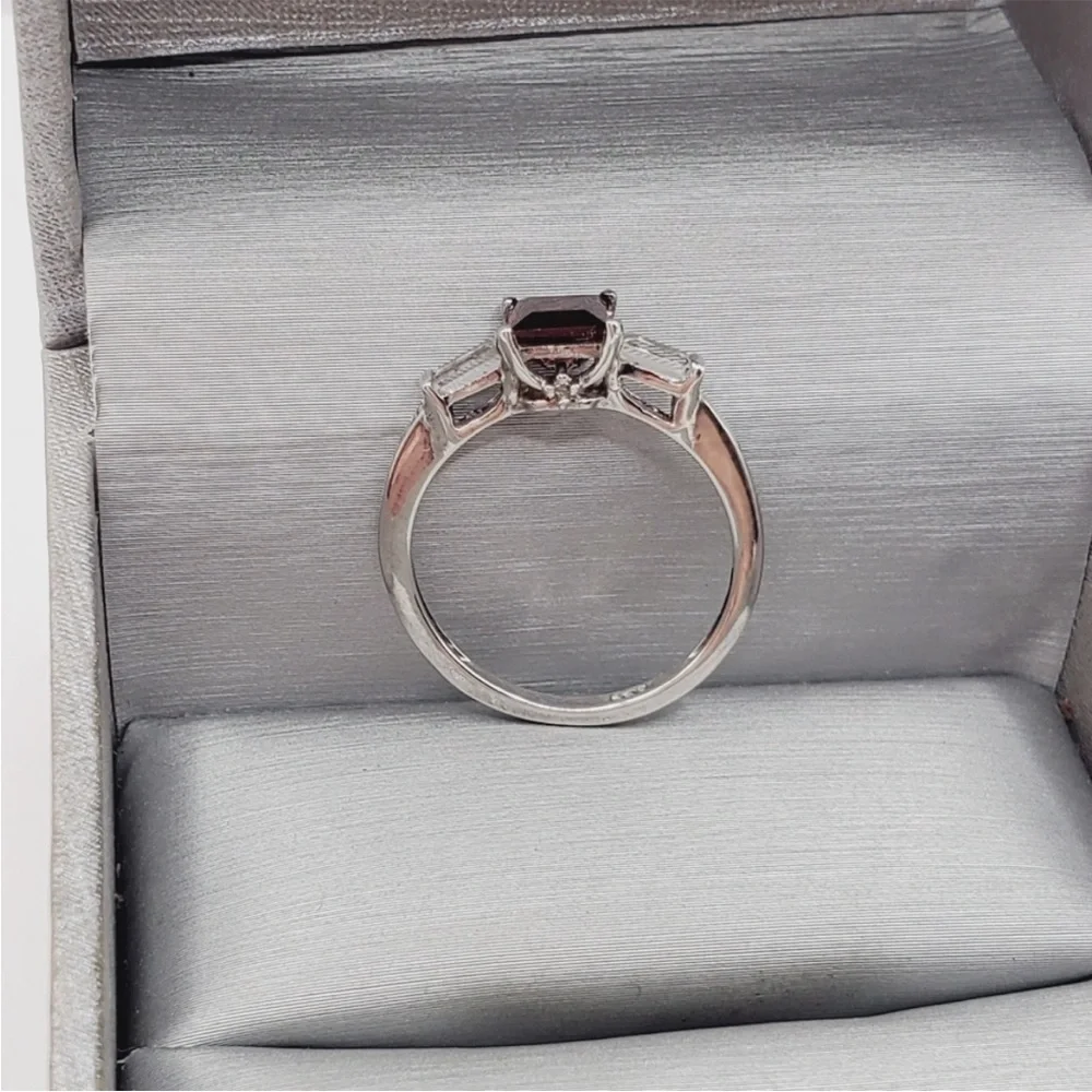 Genuine Red Princess Cut Garnet & White Topaz 925 Sterling Silver Ring